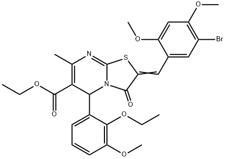 ethyl 2-(5-bromo-2,4-dimethoxybenzylidene)-5-(2-ethoxy-3-methoxyphenyl)-7-methyl-3-oxo-2,3-dihydro-5H-[1,3]thiazolo[3,2-a]pyrimidine-6-carboxylate Struktur