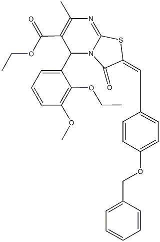 ethyl 2-[4-(benzyloxy)benzylidene]-5-(2-ethoxy-3-methoxyphenyl)-7-methyl-3-oxo-2,3-dihydro-5H-[1,3]thiazolo[3,2-a]pyrimidine-6-carboxylate Struktur