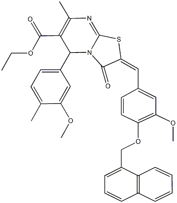 ethyl 5-(3-methoxy-4-methylphenyl)-2-[3-methoxy-4-(1-naphthylmethoxy)benzylidene]-7-methyl-3-oxo-2,3-dihydro-5H-[1,3]thiazolo[3,2-a]pyrimidine-6-carboxylate Struktur