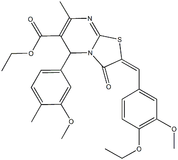 ethyl 2-(4-ethoxy-3-methoxybenzylidene)-5-(3-methoxy-4-methylphenyl)-7-methyl-3-oxo-2,3-dihydro-5H-[1,3]thiazolo[3,2-a]pyrimidine-6-carboxylate Struktur