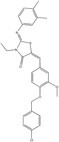 5-{4-[(4-chlorobenzyl)oxy]-3-methoxybenzylidene}-2-[(3,4-dimethylphenyl)imino]-3-ethyl-1,3-thiazolidin-4-one Struktur