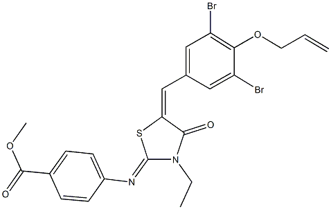 methyl 4-({5-[4-(allyloxy)-3,5-dibromobenzylidene]-3-ethyl-4-oxo-1,3-thiazolidin-2-ylidene}amino)benzoate Struktur