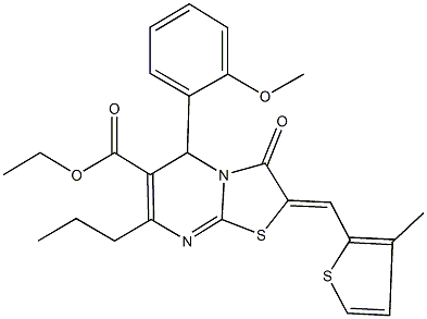 ethyl 5-(2-methoxyphenyl)-2-[(3-methyl-2-thienyl)methylene]-3-oxo-7-propyl-2,3-dihydro-5H-[1,3]thiazolo[3,2-a]pyrimidine-6-carboxylate Struktur