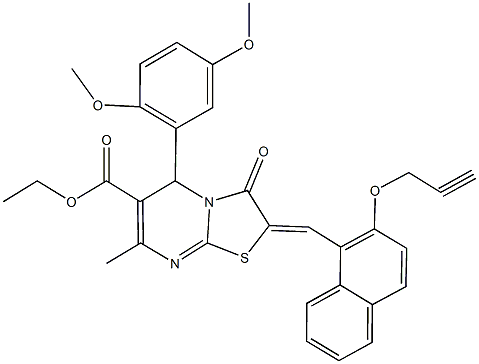 ethyl 5-(2,5-dimethoxyphenyl)-7-methyl-3-oxo-2-{[2-(2-propynyloxy)-1-naphthyl]methylene}-2,3-dihydro-5H-[1,3]thiazolo[3,2-a]pyrimidine-6-carboxylate Struktur