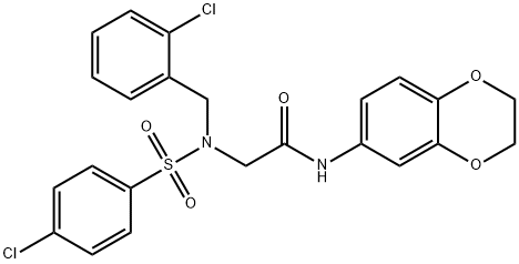 2-{(2-chlorobenzyl)[(4-chlorophenyl)sulfonyl]amino}-N-(2,3-dihydro-1,4-benzodioxin-6-yl)acetamide Struktur