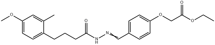 ethyl (4-{2-[4-(4-methoxy-2-methylphenyl)butanoyl]carbohydrazonoyl}phenoxy)acetate Struktur