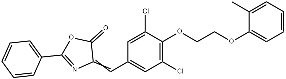 4-{3,5-dichloro-4-[2-(2-methylphenoxy)ethoxy]benzylidene}-2-phenyl-1,3-oxazol-5(4H)-one Struktur