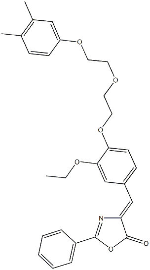 4-(4-{2-[2-(3,4-dimethylphenoxy)ethoxy]ethoxy}-3-ethoxybenzylidene)-2-phenyl-1,3-oxazol-5(4H)-one Struktur