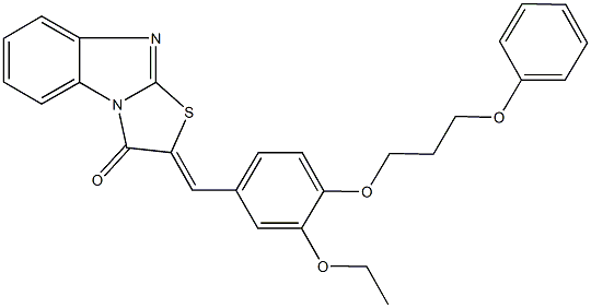 2-[3-ethoxy-4-(3-phenoxypropoxy)benzylidene][1,3]thiazolo[3,2-a]benzimidazol-3(2H)-one Struktur