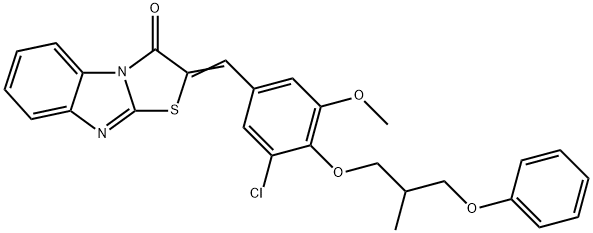 2-[3-chloro-5-methoxy-4-(2-methyl-3-phenoxypropoxy)benzylidene][1,3]thiazolo[3,2-a]benzimidazol-3(2H)-one Struktur