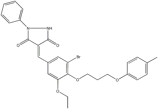 4-{3-bromo-5-ethoxy-4-[3-(4-methylphenoxy)propoxy]benzylidene}-1-phenyl-3,5-pyrazolidinedione Struktur