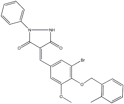 4-{3-bromo-5-methoxy-4-[(2-methylbenzyl)oxy]benzylidene}-1-phenyl-3,5-pyrazolidinedione Struktur