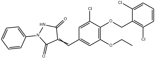 4-{3-chloro-4-[(2,6-dichlorobenzyl)oxy]-5-ethoxybenzylidene}-1-phenyl-3,5-pyrazolidinedione Struktur