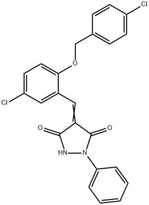 4-{5-chloro-2-[(4-chlorobenzyl)oxy]benzylidene}-1-phenyl-3,5-pyrazolidinedione Struktur