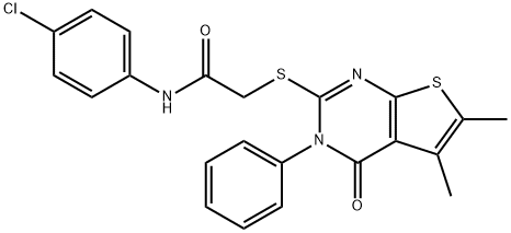 N-(4-chlorophenyl)-2-[(5,6-dimethyl-4-oxo-3-phenyl-3,4-dihydrothieno[2,3-d]pyrimidin-2-yl)sulfanyl]acetamide Struktur