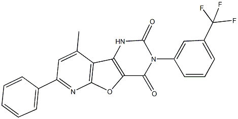 9-methyl-7-phenyl-3-[3-(trifluoromethyl)phenyl]pyrido[3',2':4,5]furo[3,2-d]pyrimidine-2,4(1H,3H)-dione Struktur