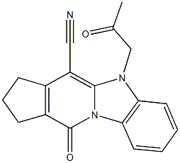 11-oxo-5-(2-oxopropyl)-2,3,5,11-tetrahydro-1H-cyclopenta[4,5]pyrido[1,2-a]benzimidazole-4-carbonitrile Struktur