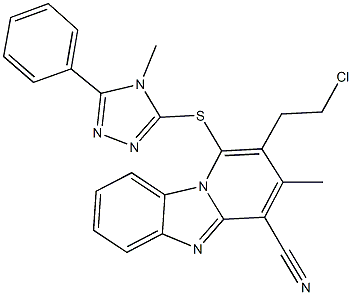 2-(2-chloroethyl)-3-methyl-1-[(4-methyl-5-phenyl-4H-1,2,4-triazol-3-yl)thio]pyrido[1,2-a]benzimidazole-4-carbonitrile Struktur