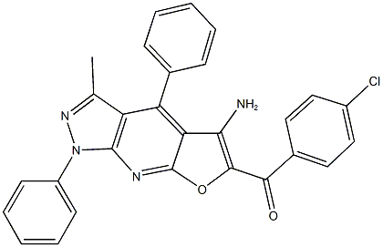 (5-amino-3-methyl-1,4-diphenyl-1H-furo[2,3-b]pyrazolo[4,3-e]pyridin-6-yl)(4-chlorophenyl)methanone Struktur