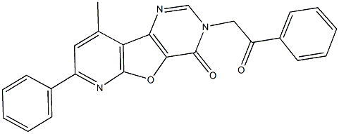 9-methyl-3-(2-oxo-2-phenylethyl)-7-phenylpyrido[3',2':4,5]furo[3,2-d]pyrimidin-4(3H)-one Struktur