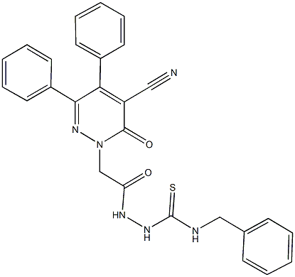 N-benzyl-2-[(5-cyano-6-oxo-3,4-diphenyl-1(6H)-pyridazinyl)acetyl]hydrazinecarbothioamide Struktur