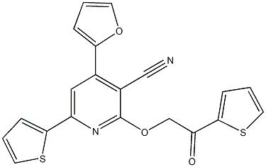 4-(2-furyl)-2-[2-oxo-2-(2-thienyl)ethoxy]-6-(2-thienyl)nicotinonitrile Struktur