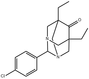 2-(4-chlorophenyl)-5,7-diethyl-1,3-diazatricyclo[3.3.1.1~3,7~]decan-6-one Struktur