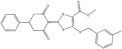 methyl 2-(2,6-dioxo-4-phenylcyclohexylidene)-5-[(3-methylbenzyl)sulfanyl]-1,3-dithiole-4-carboxylate Struktur