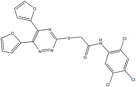 2-{[5,6-di(2-furyl)-1,2,4-triazin-3-yl]sulfanyl}-N-(2,4,5-trichlorophenyl)acetamide Struktur