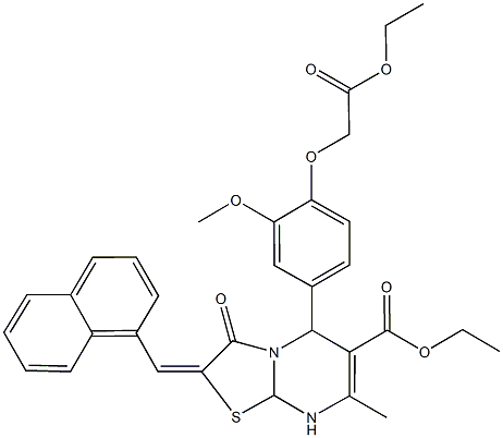 ethyl 5-[4-(2-ethoxy-2-oxoethoxy)-3-methoxyphenyl]-7-methyl-2-(1-naphthylmethylene)-3-oxo-2,3,8,8a-tetrahydro-5H-[1,3]thiazolo[3,2-a]pyrimidine-6-carboxylate Struktur