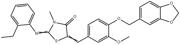 5-[4-(1,3-benzodioxol-5-ylmethoxy)-3-methoxybenzylidene]-2-[(2-ethylphenyl)imino]-3-methyl-1,3-thiazolidin-4-one Struktur