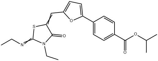 isopropyl 4-(5-{[3-ethyl-2-(ethylimino)-4-oxo-1,3-thiazolidin-5-ylidene]methyl}-2-furyl)benzoate Struktur