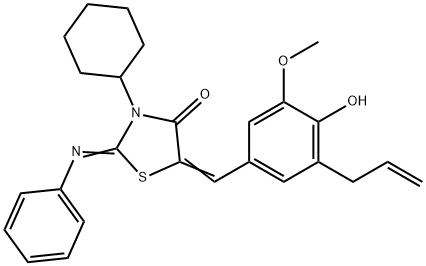 5-(3-allyl-4-hydroxy-5-methoxybenzylidene)-3-cyclohexyl-2-(phenylimino)-1,3-thiazolidin-4-one Struktur