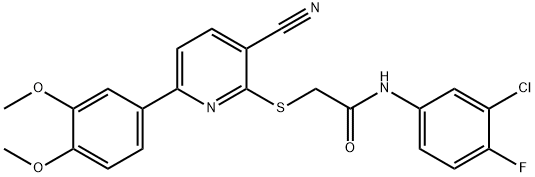 N-(3-chloro-4-fluorophenyl)-2-{[3-cyano-6-(3,4-dimethoxyphenyl)pyridin-2-yl]sulfanyl}acetamide Struktur