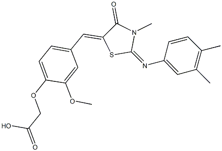 [4-({2-[(3,4-dimethylphenyl)imino]-3-methyl-4-oxo-1,3-thiazolidin-5-ylidene}methyl)-2-methoxyphenoxy]acetic acid Struktur