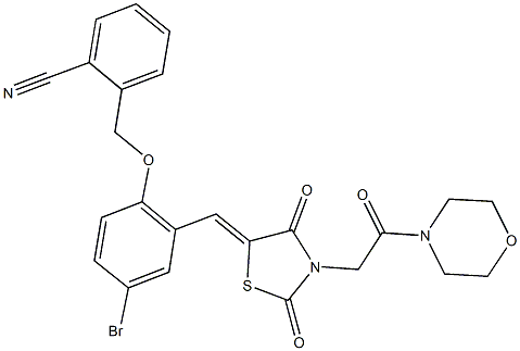 2-{[4-bromo-2-({3-[2-(4-morpholinyl)-2-oxoethyl]-2,4-dioxo-1,3-thiazolidin-5-ylidene}methyl)phenoxy]methyl}benzonitrile Struktur