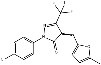 2-(4-chlorophenyl)-4-[(5-methyl-2-furyl)methylene]-5-(trifluoromethyl)-2,4-dihydro-3H-pyrazol-3-one Struktur