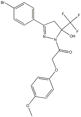 3-(4-bromophenyl)-1-[(4-methoxyphenoxy)acetyl]-5-(trifluoromethyl)-4,5-dihydro-1H-pyrazol-5-ol Struktur