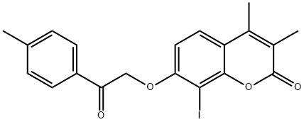 8-iodo-3,4-dimethyl-7-[2-(4-methylphenyl)-2-oxoethoxy]-2H-chromen-2-one Struktur