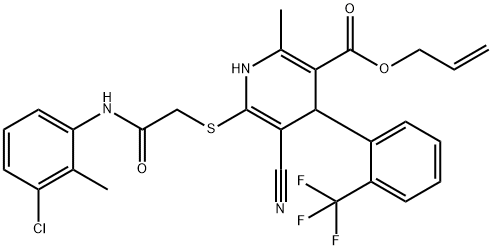 allyl 6-{[2-(3-chloro-2-methylanilino)-2-oxoethyl]sulfanyl}-5-cyano-2-methyl-4-[2-(trifluoromethyl)phenyl]-1,4-dihydropyridine-3-carboxylate Struktur