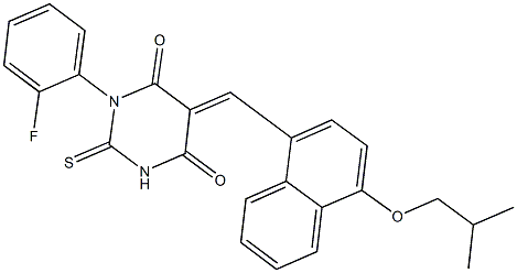 1-(2-fluorophenyl)-5-[(4-isobutoxy-1-naphthyl)methylene]-2-thioxodihydro-4,6(1H,5H)-pyrimidinedione Struktur