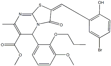 methyl 2-(5-bromo-2-hydroxybenzylidene)-5-(3-methoxy-2-propoxyphenyl)-7-methyl-3-oxo-2,3-dihydro-5H-[1,3]thiazolo[3,2-a]pyrimidine-6-carboxylate Struktur