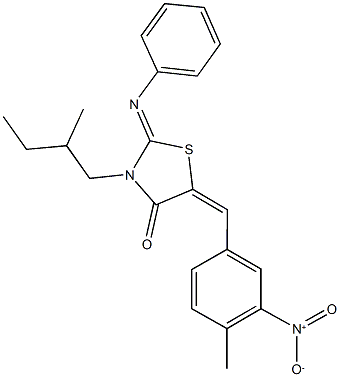 5-{3-nitro-4-methylbenzylidene}-3-(2-methylbutyl)-2-(phenylimino)-1,3-thiazolidin-4-one Structure