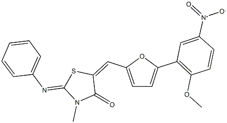 5-[(5-{5-nitro-2-methoxyphenyl}-2-furyl)methylene]-3-methyl-2-(phenylimino)-1,3-thiazolidin-4-one Struktur