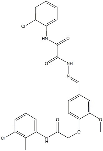 2-(2-{4-[2-(3-chloro-2-methylanilino)-2-oxoethoxy]-3-methoxybenzylidene}hydrazino)-N-(2-chlorophenyl)-2-oxoacetamide Struktur