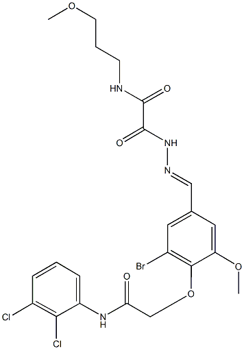 2-(2-{3-bromo-4-[2-(2,3-dichloroanilino)-2-oxoethoxy]-5-methoxybenzylidene}hydrazino)-N-(3-methoxypropyl)-2-oxoacetamide Struktur