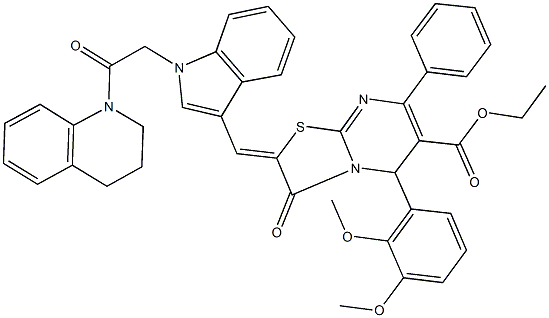 ethyl 2-({1-[2-(3,4-dihydro-1(2H)-quinolinyl)-2-oxoethyl]-1H-indol-3-yl}methylene)-5-(2,3-dimethoxyphenyl)-3-oxo-7-phenyl-2,3-dihydro-5H-[1,3]thiazolo[3,2-a]pyrimidine-6-carboxylate Struktur