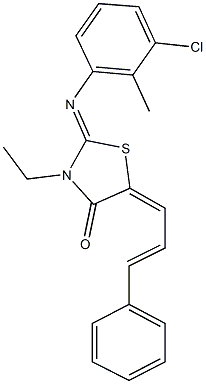 2-[(3-chloro-2-methylphenyl)imino]-3-ethyl-5-(3-phenyl-2-propenylidene)-1,3-thiazolidin-4-one Struktur