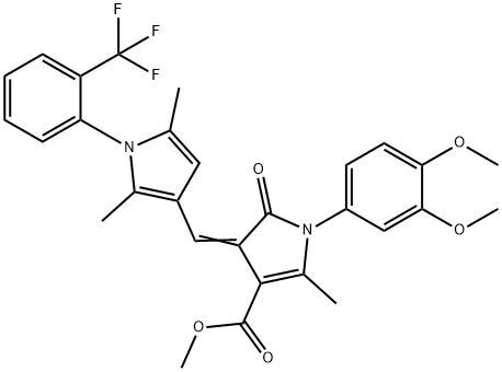 methyl 1-(3,4-dimethoxyphenyl)-4-({2,5-dimethyl-1-[2-(trifluoromethyl)phenyl]-1H-pyrrol-3-yl}methylene)-2-methyl-5-oxo-4,5-dihydro-1H-pyrrole-3-carboxylate Struktur