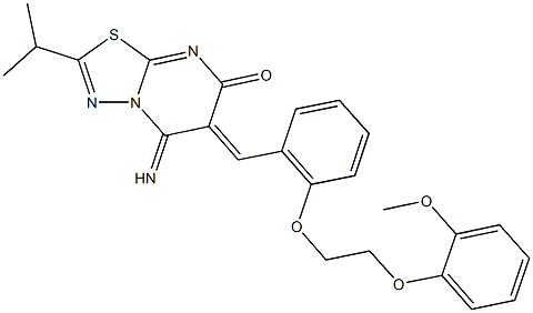 5-imino-2-isopropyl-6-{2-[2-(2-methoxyphenoxy)ethoxy]benzylidene}-5,6-dihydro-7H-[1,3,4]thiadiazolo[3,2-a]pyrimidin-7-one Struktur